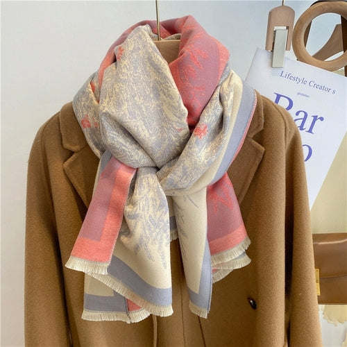 Winter Cashmere Scarf for Women Shawl Luxury Warm Print Thick Blanket