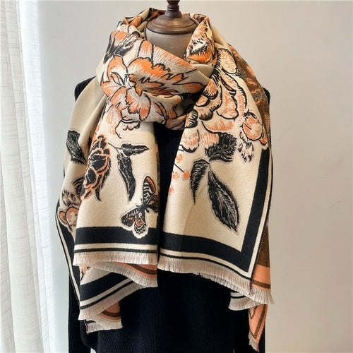 Winter Cashmere Scarf for Women Shawl Luxury Warm Print Thick Blanket