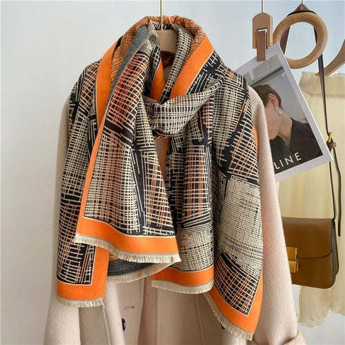 Winter Cashmere Scarf for Women Shawl Luxury Warm Print Thick Blanket