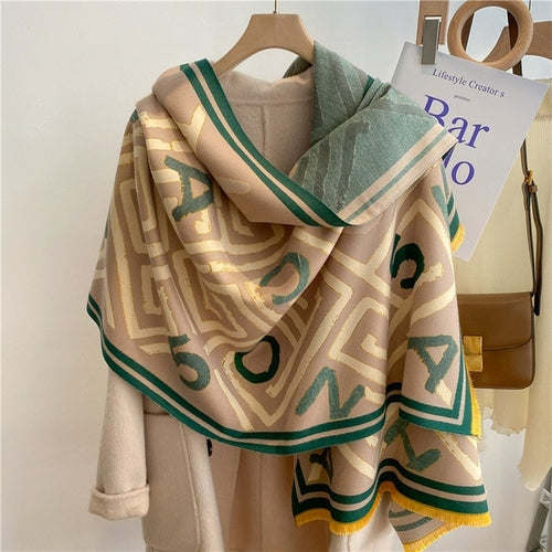 Winter Cashmere Scarf for Women Shawl Luxury Warm Print Thick Blanket