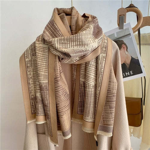 Winter Cashmere Scarf for Women Shawl Luxury Warm Print Thick Blanket