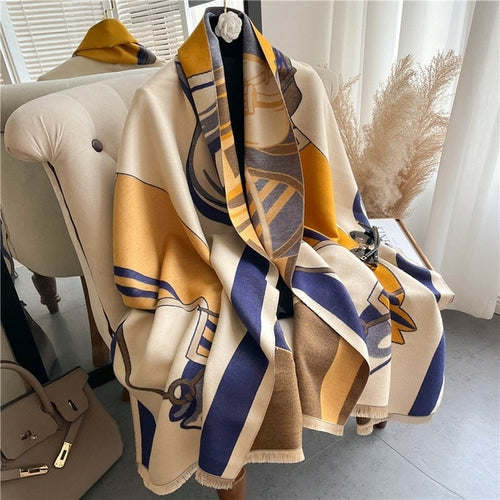 Winter Cashmere Scarf for Women Shawl Luxury Warm Print Thick Blanket