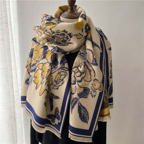 Winter Cashmere Scarf for Women Shawl Luxury Warm Print Thick Blanket