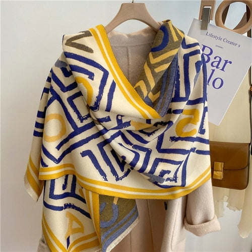 Winter Cashmere Scarf for Women Shawl Luxury Warm Print Thick Blanket