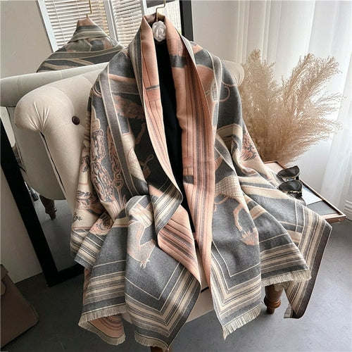 Winter Cashmere Scarf for Women Shawl Luxury Warm Print Thick Blanket