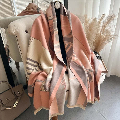 Winter Cashmere Scarf for Women Shawl Luxury Warm Print Thick Blanket