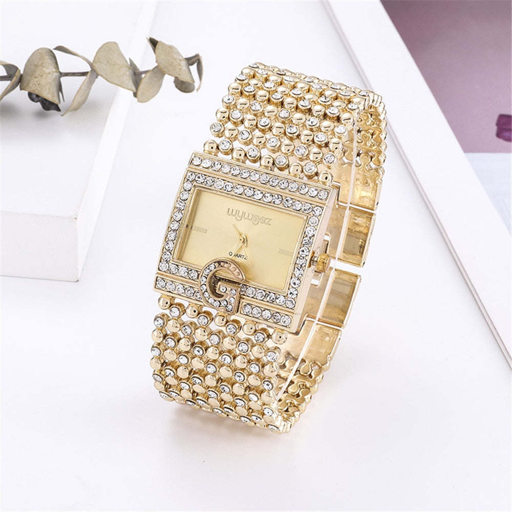 Simple Square Gold Watches Women Fashion Casual Alloy bracelet Ladies Wristwatches 2021 G Diamond Scale Dial Female Quartz Clock