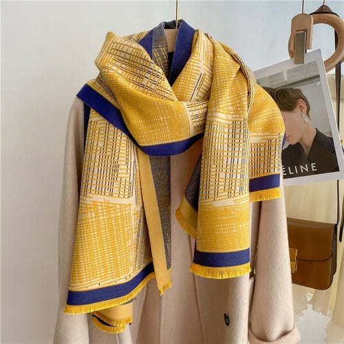 Winter Cashmere Scarf for Women Shawl Luxury Warm Print Thick Blanket