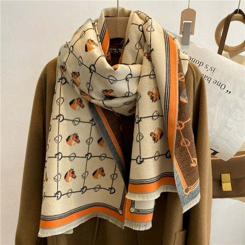 Winter Cashmere Scarf for Women Shawl Luxury Warm Print Thick Blanket