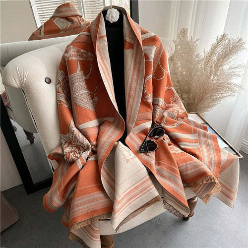 Winter Cashmere Scarf for Women Shawl Luxury Warm Print Thick Blanket