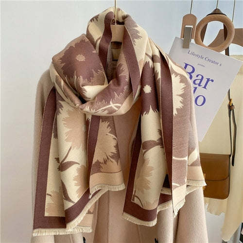 Winter Cashmere Scarf for Women Shawl Luxury Warm Print Thick Blanket