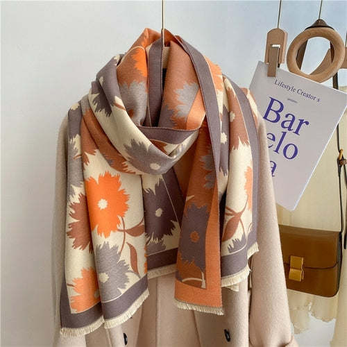 Winter Cashmere Scarf for Women Shawl Luxury Warm Print Thick Blanket