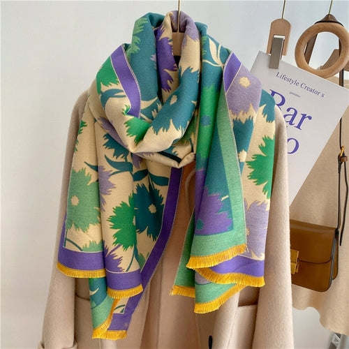 Winter Cashmere Scarf for Women Shawl Luxury Warm Print Thick Blanket