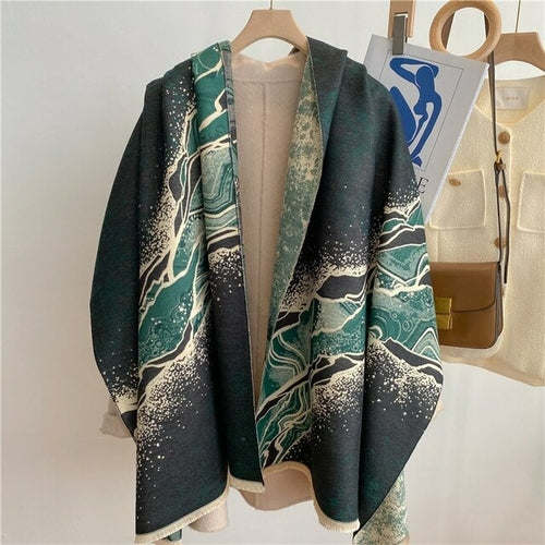 Winter Cashmere Scarf for Women Shawl Luxury Warm Print Thick Blanket