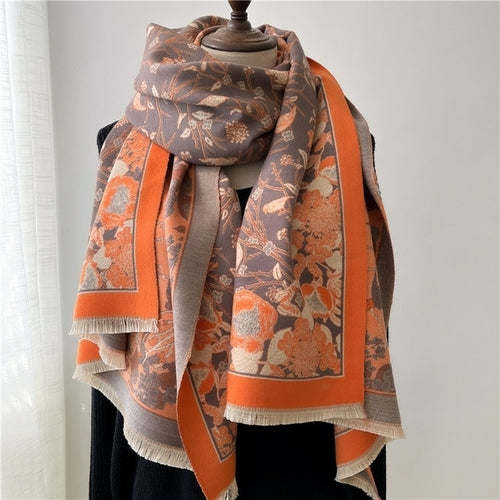 Winter Cashmere Scarf for Women Shawl Luxury Warm Print Thick Blanket