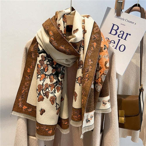 Winter Cashmere Scarf for Women Shawl Luxury Warm Print Thick Blanket