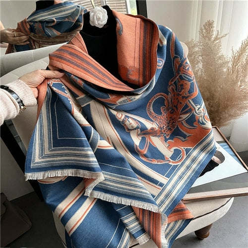 Winter Cashmere Scarf for Women Shawl Luxury Warm Print Thick Blanket