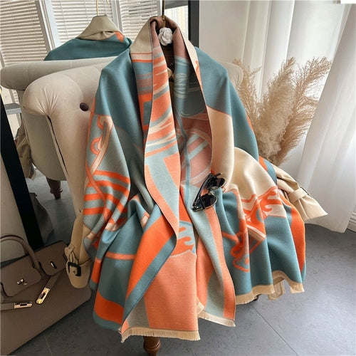 Winter Cashmere Scarf for Women Shawl Luxury Warm Print Thick Blanket