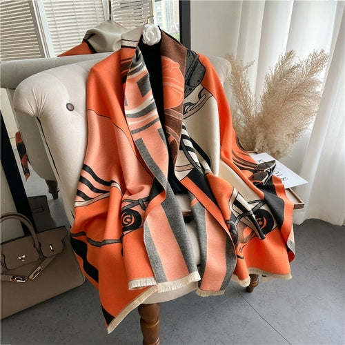 Winter Cashmere Scarf for Women Shawl Luxury Warm Print Thick Blanket