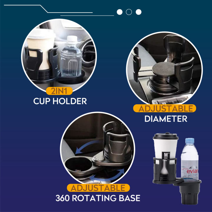 2 in 1 Multifunctional Car Cup Holder 360° Rotating Adjustable Car Cup Holder Expander Adapter Base Tray for Snack Bottles Cups