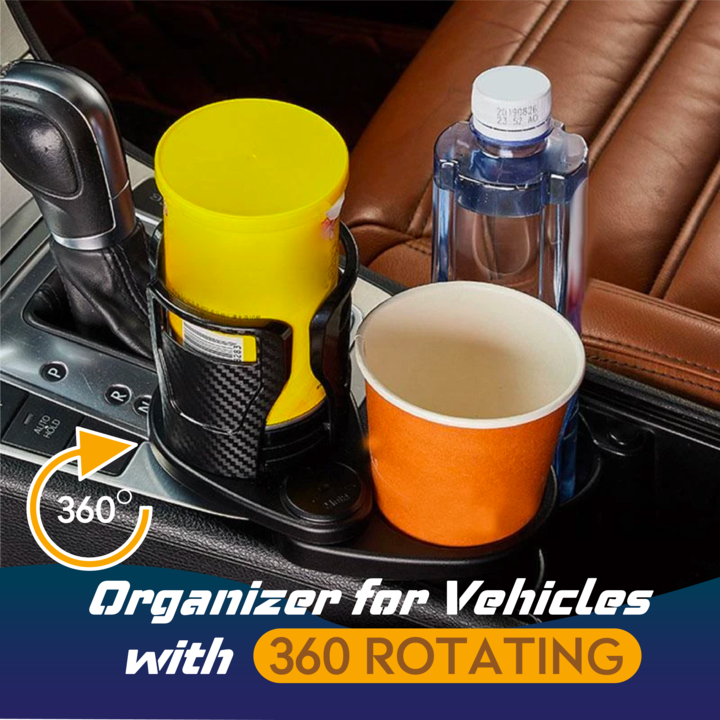 2 in 1 Multifunctional Car Cup Holder 360° Rotating Adjustable Car Cup Holder Expander Adapter Base Tray for Snack Bottles Cups