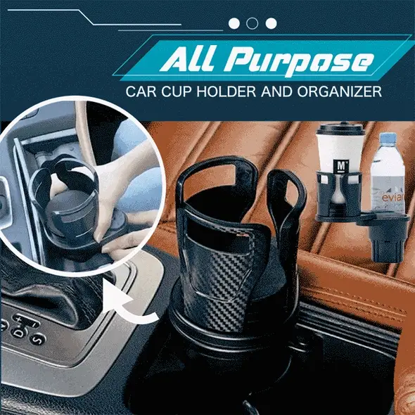 2 in 1 Multifunctional Car Cup Holder 360° Rotating Adjustable Car Cup Holder Expander Adapter Base Tray for Snack Bottles Cups