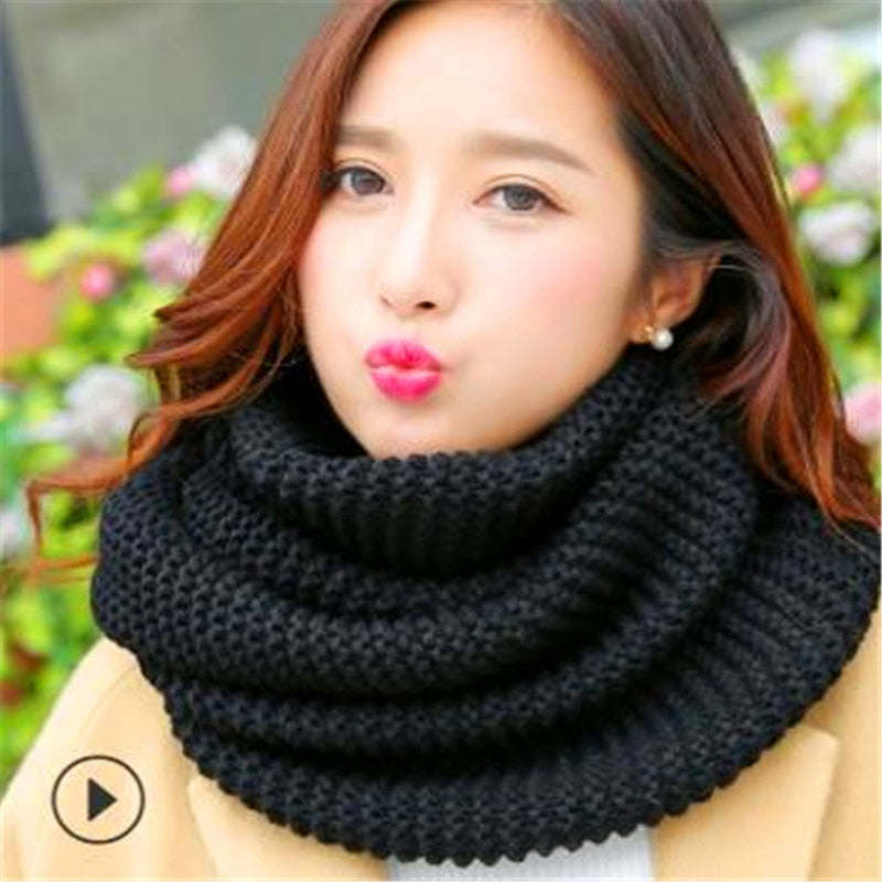 Winter han edition scarves knitting wool collar woman with thick warm pure color 2 trap head scarf