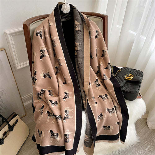 Thick Cashmere Scarf Hijab for Women Print Double sided Solid Pashmina