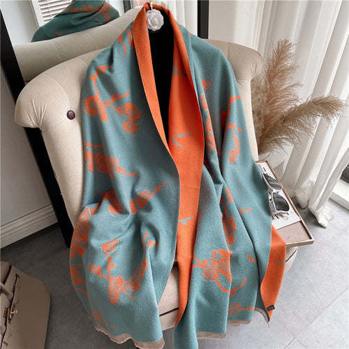 Thick Cashmere Scarf Hijab for Women Print Double sided Solid Pashmina