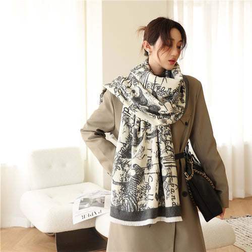 Thick Cashmere Scarf Hijab for Women Print Double sided Solid Pashmina