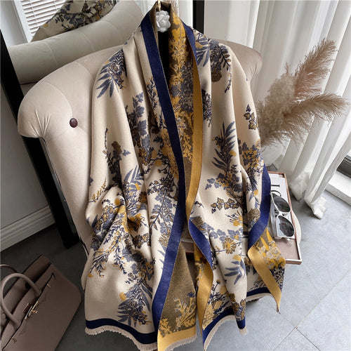 Thick Cashmere Scarf Hijab for Women Print Double sided Solid Pashmina