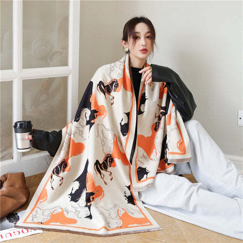 Thick Cashmere Scarf Hijab for Women Print Double sided Solid Pashmina