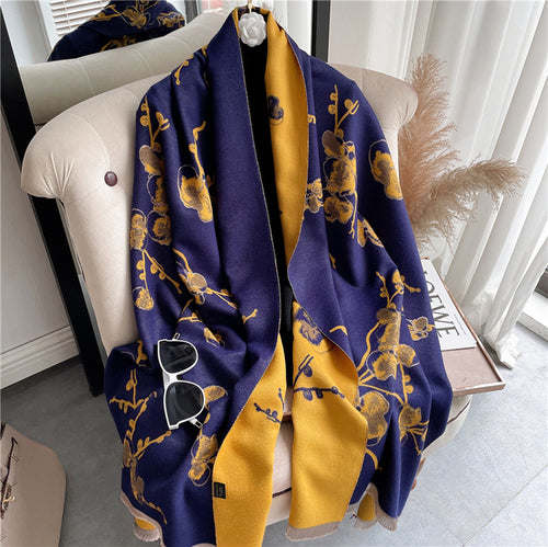 Thick Cashmere Scarf Hijab for Women Print Double sided Solid Pashmina