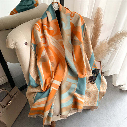 Thick Cashmere Scarf Hijab for Women Print Double sided Solid Pashmina