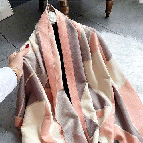 Thick Cashmere Scarf Hijab for Women Print Double sided Solid Pashmina