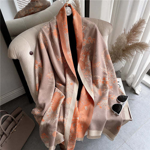 Thick Cashmere Scarf Hijab for Women Print Double sided Solid Pashmina