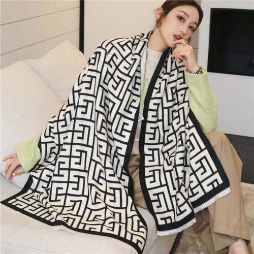 Thick Cashmere Scarf Hijab for Women Print Double sided Solid Pashmina