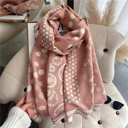 Thick Cashmere Scarf Hijab for Women Print Double sided Solid Pashmina