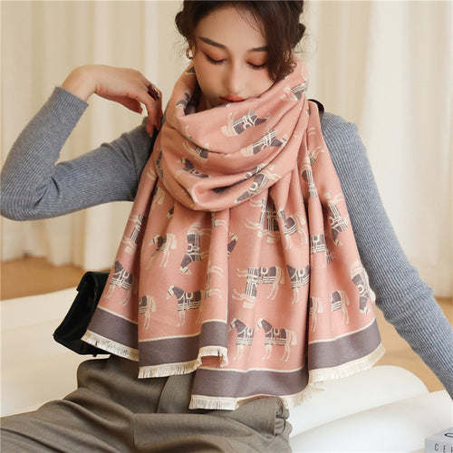 Thick Cashmere Scarf Hijab for Women Print Double sided Solid Pashmina