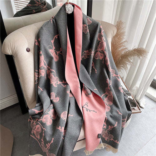 Thick Cashmere Scarf Hijab for Women Print Double sided Solid Pashmina