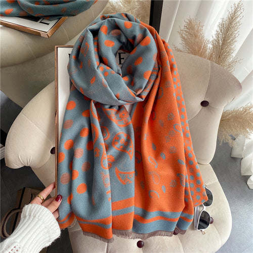 Thick Cashmere Scarf Hijab for Women Print Double sided Solid Pashmina