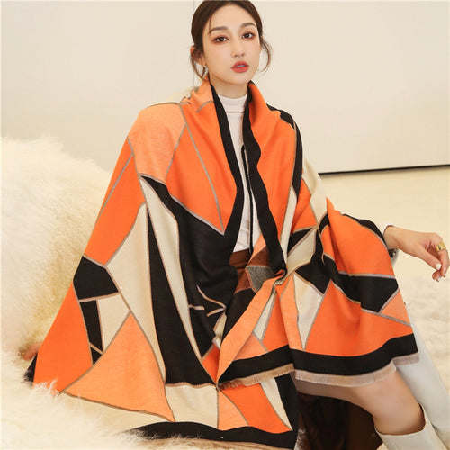 Thick Cashmere Scarf Hijab for Women Print Double sided Solid Pashmina