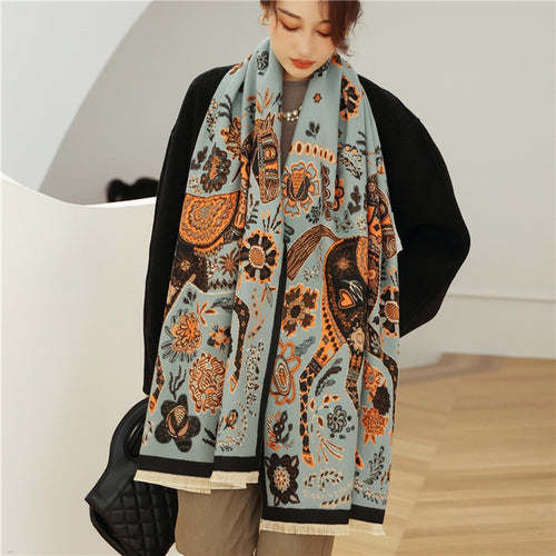 Thick Cashmere Scarf Hijab for Women Print Double sided Solid Pashmina