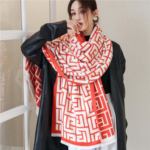 Thick Cashmere Scarf Hijab for Women Print Double sided Solid Pashmina