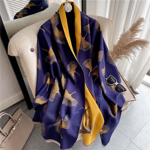 Thick Cashmere Scarf Hijab for Women Print Double sided Solid Pashmina