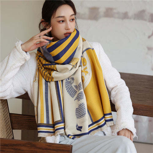 Thick Cashmere Scarf Hijab for Women Print Double sided Solid Pashmina