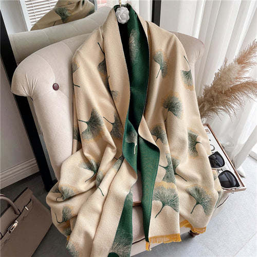 Thick Cashmere Scarf Hijab for Women Print Double sided Solid Pashmina