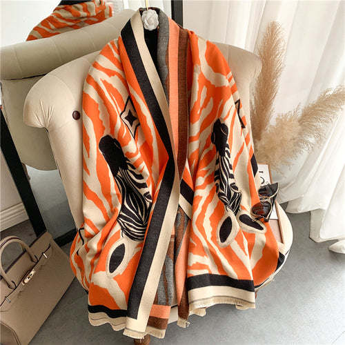 Thick Cashmere Scarf Hijab for Women Print Double sided Solid Pashmina