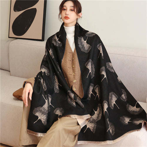 Thick Cashmere Scarf Hijab for Women Print Double sided Solid Pashmina