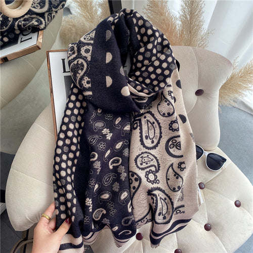 Thick Cashmere Scarf Hijab for Women Print Double sided Solid Pashmina